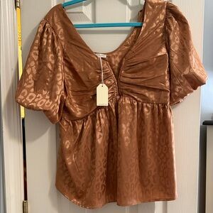 JODIFL Copper Puff Sleeve Leopard Blouse